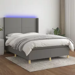  sötétszürke szövet rugós és LED-es ágy matraccal 140x190 cm