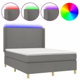 sötétszürke szövet rugós és LED-es ágy matraccal 140x190 cm