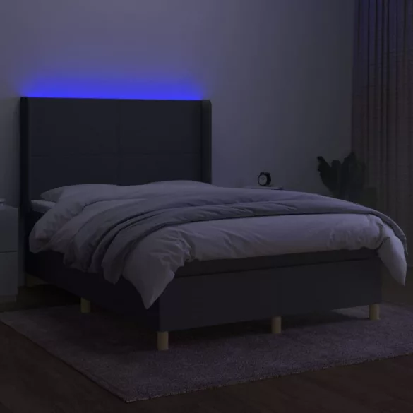 sötétszürke szövet rugós és LED-es ágy matraccal 140x190 cm