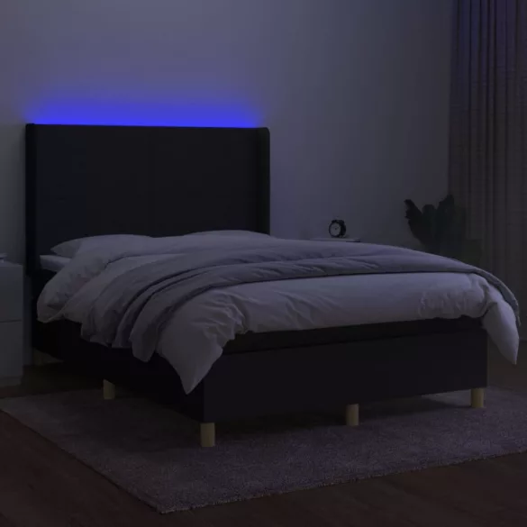 fekete szövet rugós és LED-es ágy matraccal 140x190 cm