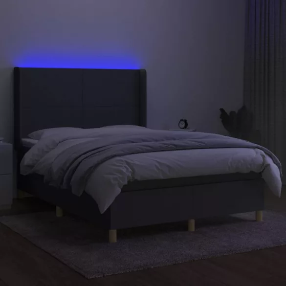 sötétszürke szövet rugós és LED-es ágy matraccal 140x200 cm