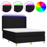 fekete szövet rugós és LED-es ágy matraccal 140x200 cm