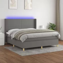   sötétszürke szövet rugós és LED-es ágy matraccal 180 x 200 cm