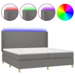 sötétszürke szövet rugós és LED-es ágy matraccal 200x200 cm