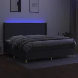 sötétszürke szövet rugós és LED-es ágy matraccal 200x200 cm