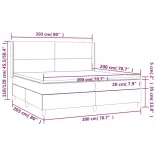 sötétszürke szövet rugós és LED-es ágy matraccal 200x200 cm