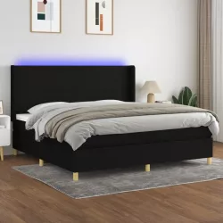 fekete szövet rugós és LED-es ágy matraccal 200x200 cm