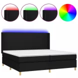 fekete szövet rugós és LED-es ágy matraccal 200x200 cm