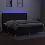 fekete szövet rugós és LED-es ágy matraccal 200x200 cm