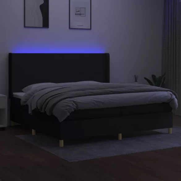 fekete szövet rugós és LED-es ágy matraccal 200x200 cm