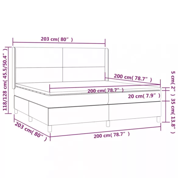 fekete szövet rugós és LED-es ágy matraccal 200x200 cm