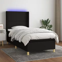 fekete szövet rugós és LED-es ágy matraccal 80 x 200 cm