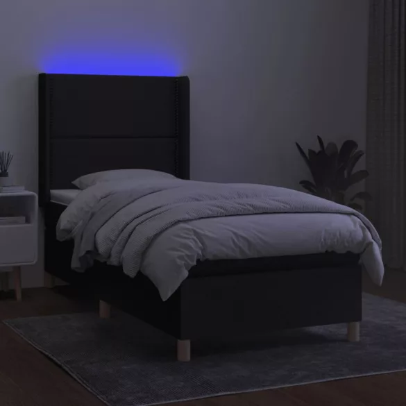 fekete szövet rugós és LED-es ágy matraccal 80 x 200 cm