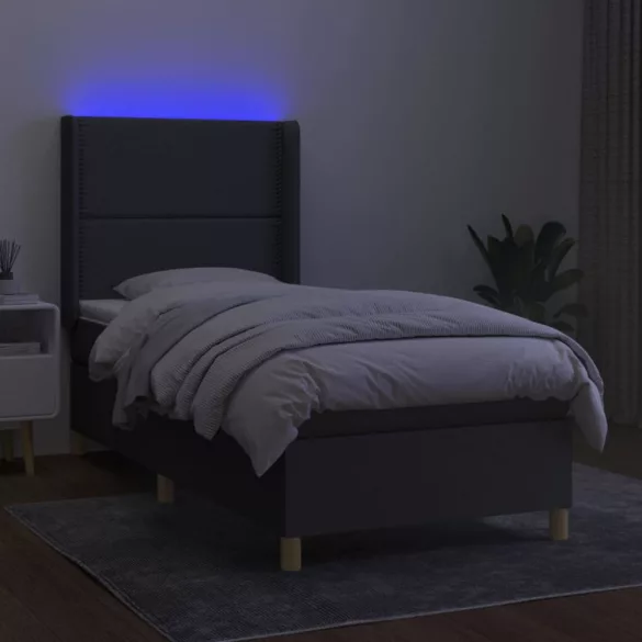 sötétszürke szövet rugós és LED-es ágy matraccal 90x190 cm