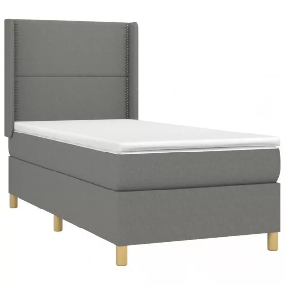 sötétszürke szövet rugós és LED-es ágy matraccal 90x190 cm
