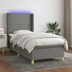   sötétszürke szövet rugós és LED-es ágy matraccal 90x200 cm