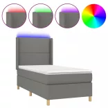 sötétszürke szövet rugós és LED-es ágy matraccal 90x200 cm