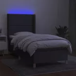 sötétszürke szövet rugós és LED-es ágy matraccal 90x200 cm