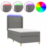 sötétszürke szövet rugós és LED-es ágy matraccal 100x200 cm