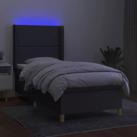 sötétszürke szövet rugós és LED-es ágy matraccal 100x200 cm