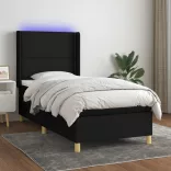 fekete szövet rugós és LED-es ágy matraccal 100x200 cm
