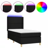 fekete szövet rugós és LED-es ágy matraccal 100x200 cm