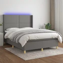   sötétszürke szövet rugós és LED-es ágy matraccal 140x190 cm