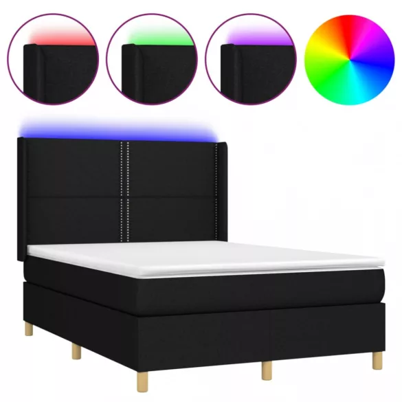 fekete szövet rugós és LED-es ágy matraccal 140x190 cm