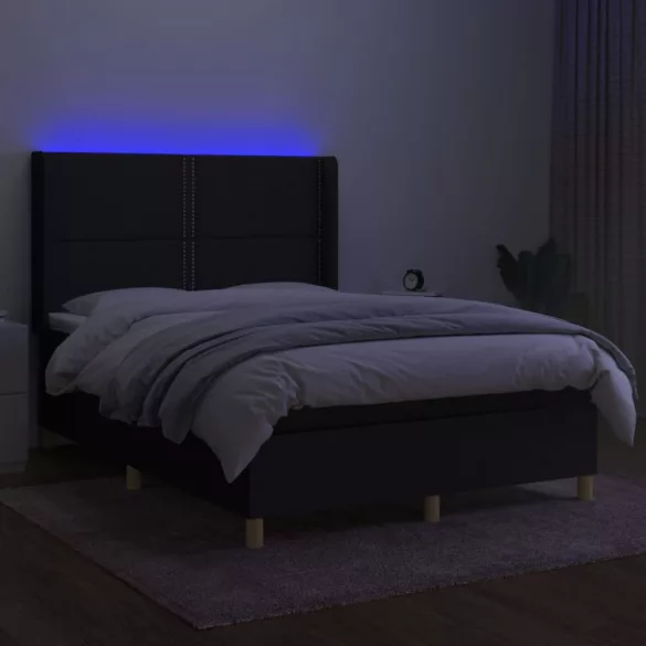 fekete szövet rugós és LED-es ágy matraccal 140x190 cm