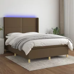 barna szövet rugós és LED-es ágy matraccal 140x190 cm
