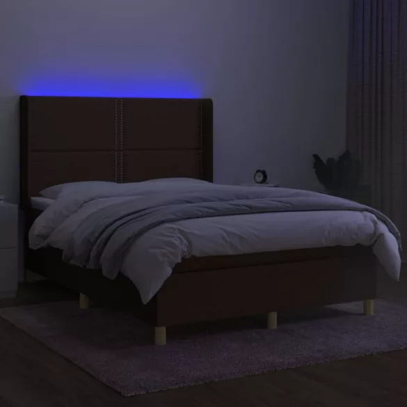 barna szövet rugós és LED-es ágy matraccal 140x190 cm