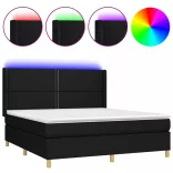 fekete szövet rugós és LED-es ágy matraccal 160x200 cm