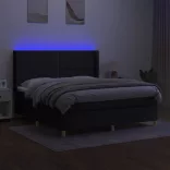 fekete szövet rugós és LED-es ágy matraccal 160x200 cm
