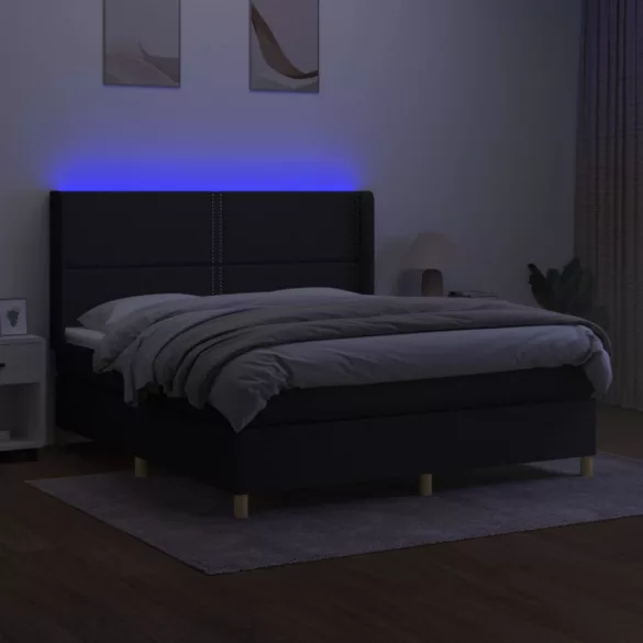 fekete szövet rugós és LED-es ágy matraccal 160x200 cm