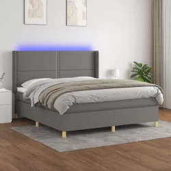   sötétszürke szövet rugós és LED-es ágy matraccal 180 x 200 cm