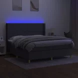 sötétszürke szövet rugós és LED-es ágy matraccal 180 x 200 cm