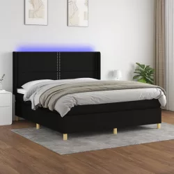 fekete szövet rugós és LED-es ágy matraccal 180 x 200 cm