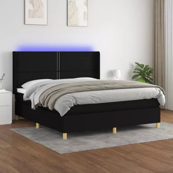 fekete szövet rugós és LED-es ágy matraccal 180 x 200 cm