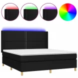 fekete szövet rugós és LED-es ágy matraccal 180 x 200 cm