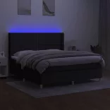 fekete szövet rugós és LED-es ágy matraccal 180 x 200 cm