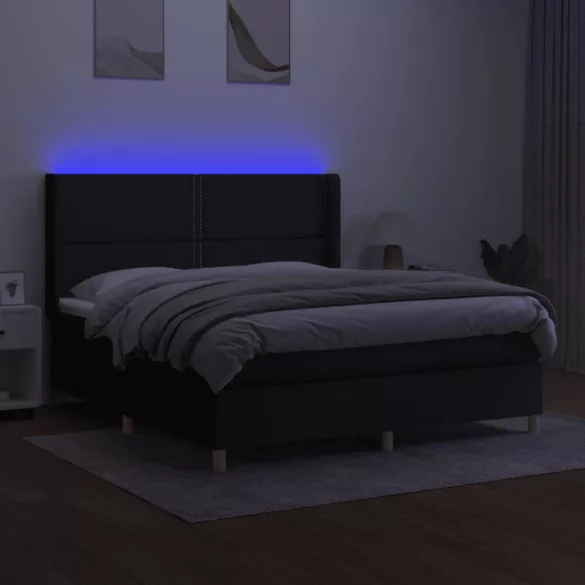 fekete szövet rugós és LED-es ágy matraccal 180 x 200 cm