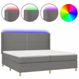 sötétszürke szövet rugós és LED-es ágy matraccal 200x200 cm