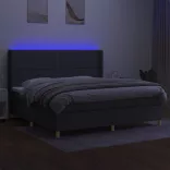 sötétszürke szövet rugós és LED-es ágy matraccal 200x200 cm
