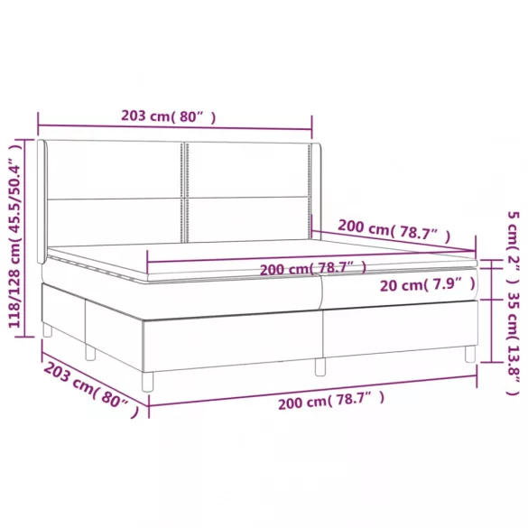 sötétszürke szövet rugós és LED-es ágy matraccal 200x200 cm