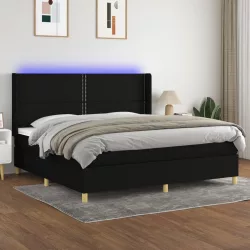 fekete szövet rugós és LED-es ágy matraccal 200x200 cm