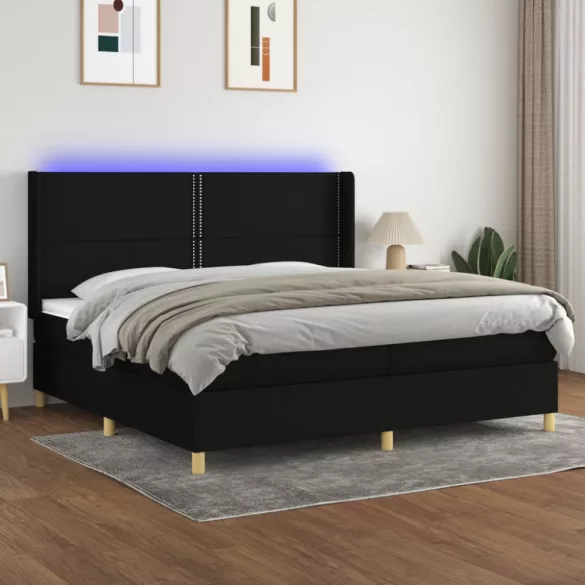 fekete szövet rugós és LED-es ágy matraccal 200x200 cm