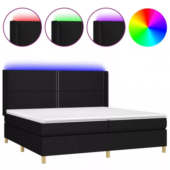 fekete szövet rugós és LED-es ágy matraccal 200x200 cm