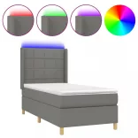 sötétszürke szövet rugós és LED-es ágy matraccal 80 x 200 cm