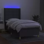sötétszürke szövet rugós és LED-es ágy matraccal 80 x 200 cm