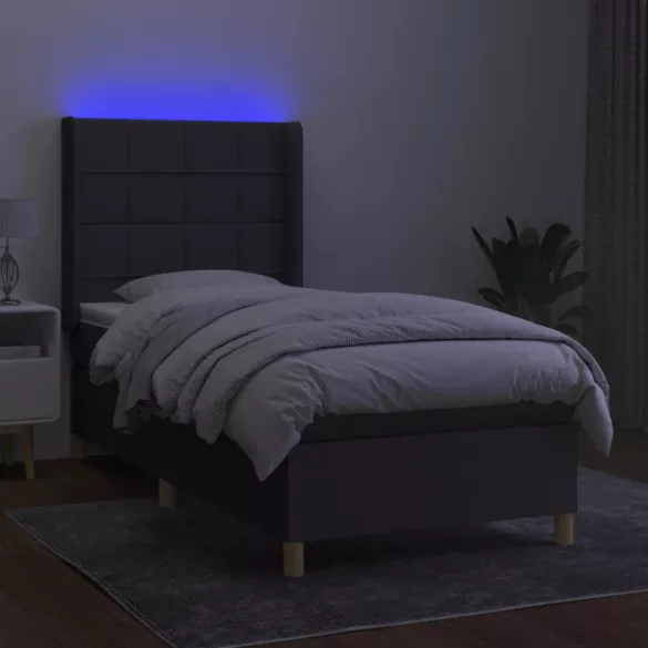 sötétszürke szövet rugós és LED-es ágy matraccal 80 x 200 cm
